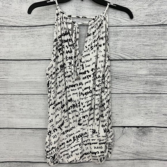 Julian Chang Text Print Sleeveless Keyhole Tank Top Size M - Picture 1 of 3